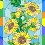 Illustration in stained glass style of sunflowers