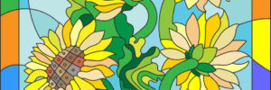 Illustration in stained glass style of sunflowers