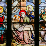 Stained Glass in the Church of Saint Severin, depicting Jesus taken from the Cross on the lap of Mother Mary