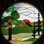 Sunset in the forest stained glass window