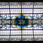 A large, complexly made stained glass window
