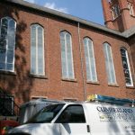 Before & After A split picture of before & after installing our protective stained glass coverings